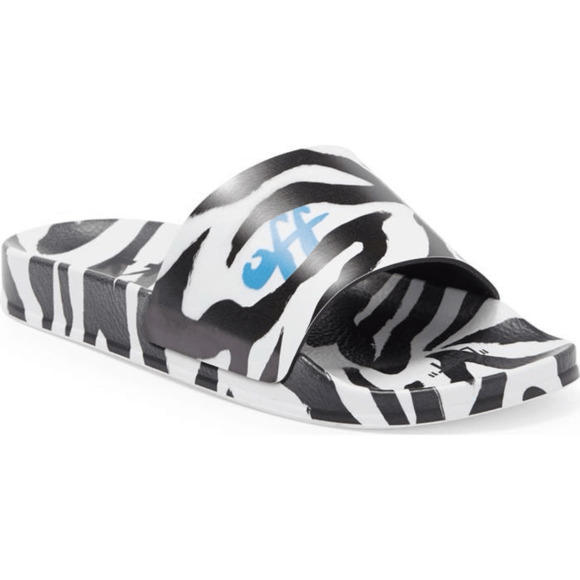 Off-White NIB Zebra Printed Pool Slides in Black/White Size IT 38/US 8 - Picture 1 of 12